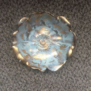 Stangl bowl with floral design. Gold and turquoise color.